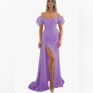 Purple Sequin Feather Holiday Prom Dress NWOT